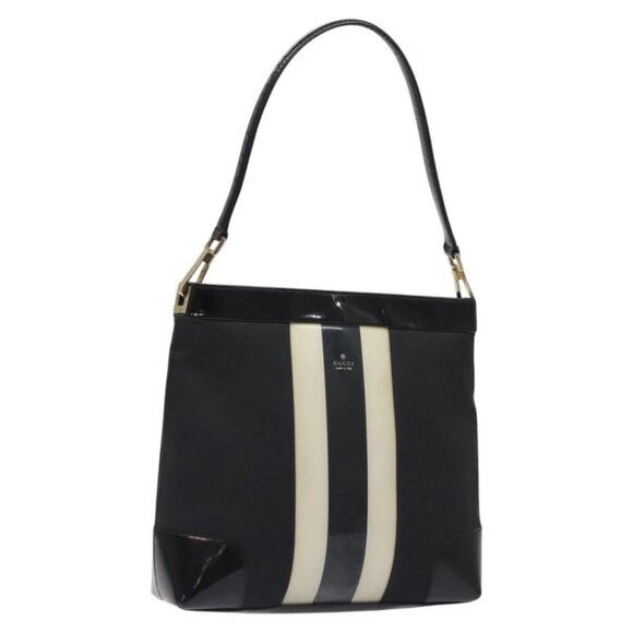 GUCCI Shoulder Bag Canvas Gold Black - Picture 1 of 14
